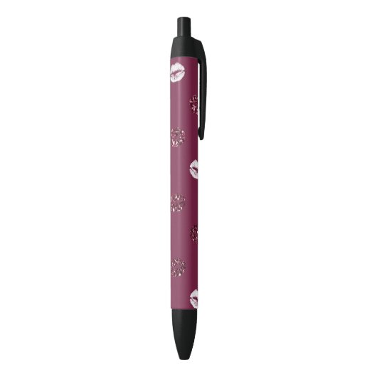 Burgundy Pink Red Glitter White Kisses Lips Zwarte Inkt Pen (Achterkant (Verticaal))