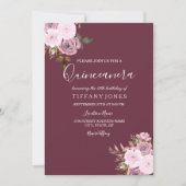 Burgundy Pink & Roos Gold Quinceanera Uitnodiging (Voorkant)