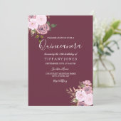 Burgundy Pink & Roos Gold Quinceanera Uitnodiging (Staand voorkant)
