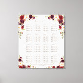 Burgundy Pink Saffron Floral Wedding Seating Chart Canvas Afdruk (Voorkant)