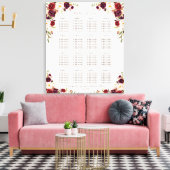 Burgundy Pink Saffron Floral Wedding Seating Chart Canvas Afdruk (Insitu (Woonkamer))