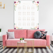 Burgundy Pink Saffron Floral Wedding Seating Chart Canvas Afdruk (Insitu (Woonkamer))