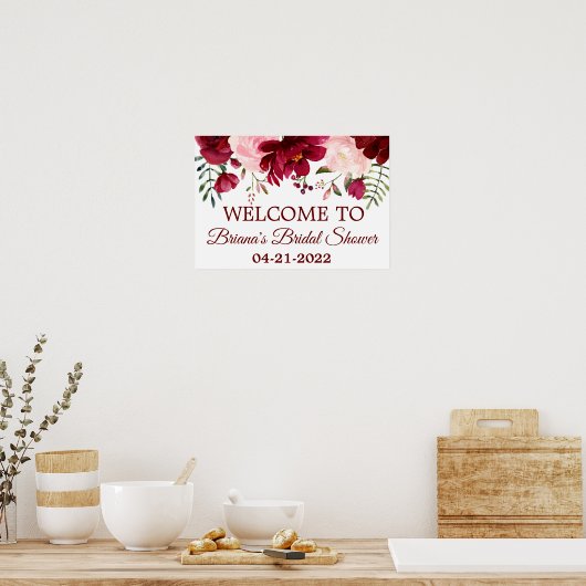 Burgundy Pink Vrijgezellenfeest Floral Welcome Pos Poster (Keuken)