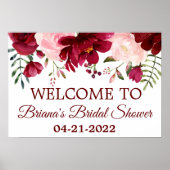 Burgundy Pink Vrijgezellenfeest Floral Welcome Pos Poster (Voorkant)