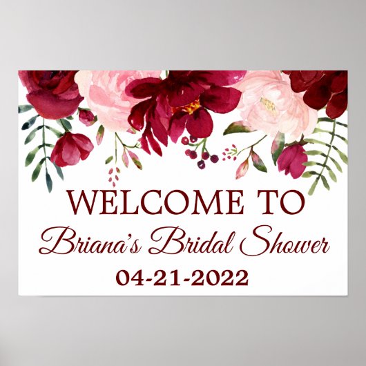 Burgundy Pink Vrijgezellenfeest Floral Welcome Pos Poster (Voorkant)