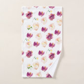 Burgundy Pink Waterverf Floral Bad Handdoek (Handdoek)