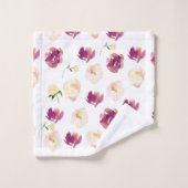 Burgundy Pink Waterverf Floral Bad Handdoek (Wasdoekje)