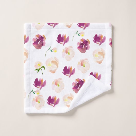 Burgundy Pink Waterverf Floral Bad Handdoek (Wasdoekje)