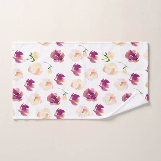 Burgundy Pink Waterverf Floral Bad Handdoek (Handdoek)