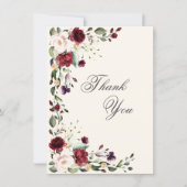 Burgundy Pink Waterverf Floral Bedankkaart (Voorkant)