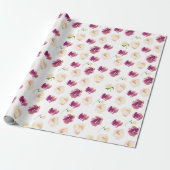 Burgundy Pink Waterverf Floral Cadeaupapier (Uitgerold)