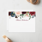 Burgundy Pink Waterverf Floral gepersonaliseerd Notitiekaartje (Voorkant / Achterkant in situ)