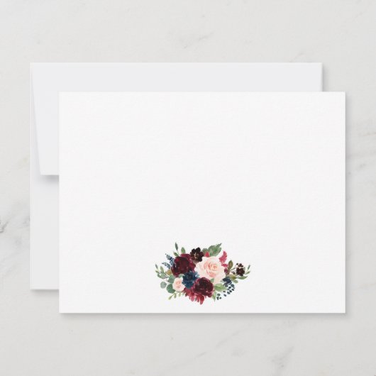 Burgundy Pink Waterverf Floral gepersonaliseerd Notitiekaartje (Achterkant)