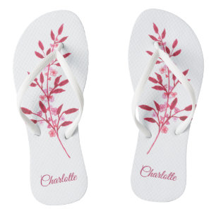 Burgundy Pink Waterverf Naam Floral Teenslippers