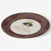 Burgundy Plaid Teddy Bear Celebration Plates Papieren Bordje (Gekanteld)