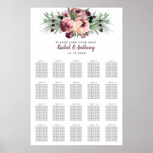 Burgundy Plum Berry Waterverf Flowers Kerstmis Poster (Voorkant)