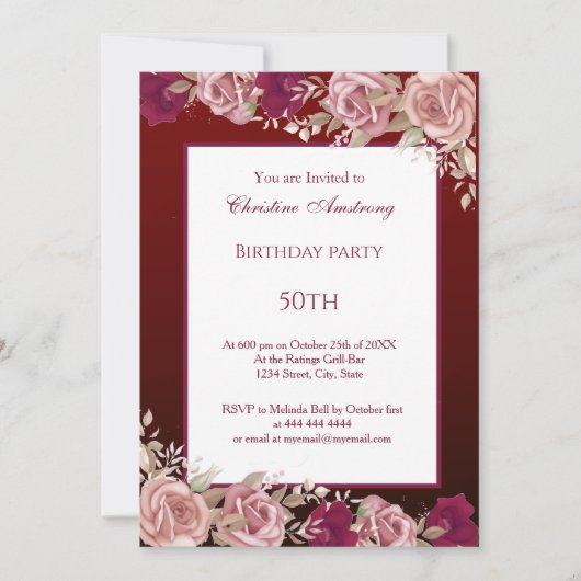 Burgundy Plum Birthday Party Elegant Modern Kaart (Voorkant)