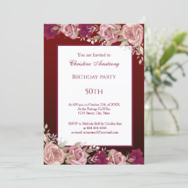 Burgundy Plum Birthday Party Elegant Modern Kaart