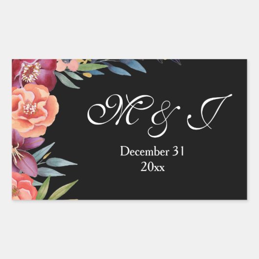 Burgundy & Plum Black Elegant Tropical Monogram Rechthoekige Sticker (Voorkant)