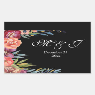 Burgundy & Plum Black Elegant Tropical Monogram Rechthoekige Sticker