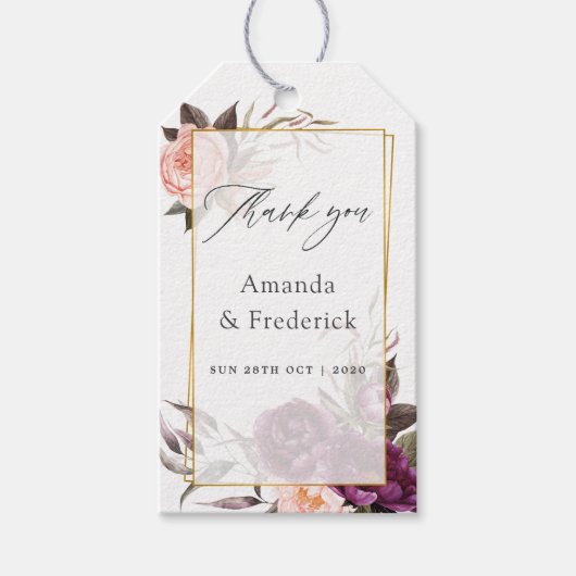 Burgundy Plum en Blush Floral Geometric Wedding Cadeaulabel (Voorkant)
