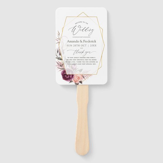 Burgundy Plum en Blush Floral Geometric Wedding Handwaaier (Voorkant)