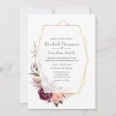 Burgundy Plum en Blush Floral Geometric Wedding Kaart (Voorkant)