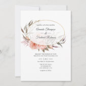 Burgundy Plum en Blush Floral Geometric Wedding Kaart (Voorkant)