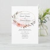 Burgundy Plum en Blush Floral Geometric Wedding Kaart (Staand voorkant)