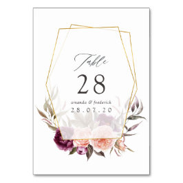 Burgundy Plum en Blush Floral Geometric Wedding Kaart