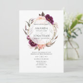 Burgundy Plum en Blush Floral Geometric Wedding Kaart (Staand voorkant)