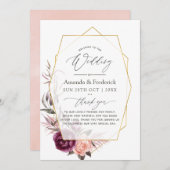 Burgundy Plum en Blush Floral Geometric Wedding Programmakaart (Voorkant / Achterkant)