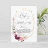 Burgundy Plum en Blush Floral Geometric Wedding Programmakaart (Staand voorkant)