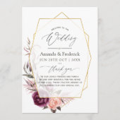 Burgundy Plum en Blush Floral Geometric Wedding Programmakaart (Voorkant)