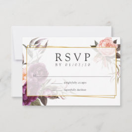Burgundy Plum en Blush Geometric Wedding RSVP Kaartje