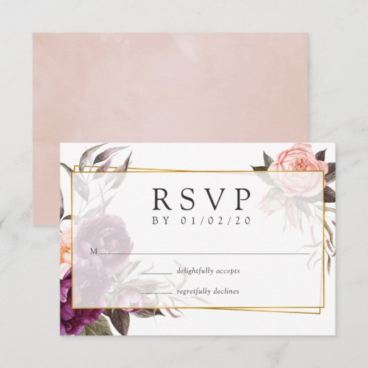 Burgundy Plum en Blush Geometric Wedding RSVP Kaartje (Voorkant / Achterkant)