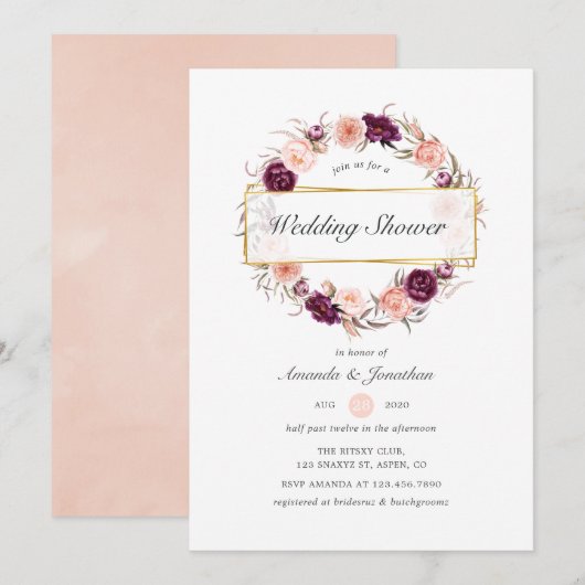 Burgundy Plum en Blush Geometric Wedding Shower Kaart (Voorkant / Achterkant)