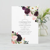 Burgundy Plum en Blush Pink Floral Bevestiging Kaart (Staand voorkant)