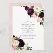 Burgundy Plum en Blush Pink Floral Bevestiging Kaart (Voorkant / Achterkant)
