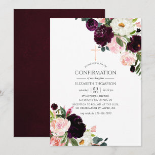 Burgundy Plum en Blush Pink Floral Bevestiging Kaart