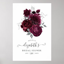 Burgundy Plum en Silver Floral Poster