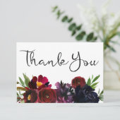 Burgundy Plum Navy Floral Bedankkaart (Staand voorkant)