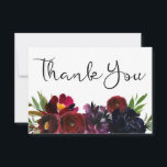 Burgundy Plum Navy Floral Bedankkaart<br><div class="desc">Stuur uw gasten bedankt met deze bordeaux,  marine,  & pruim bloemenbruiloft bedankjes.</div>