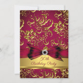 Burgundy Plum Red Gold Damask 50e verjaardag Kaart (Voorkant)