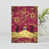 Burgundy Plum Red Gold Damask 50e verjaardag Kaart (Staand voorkant)