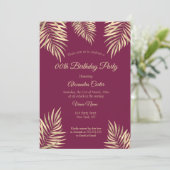 Burgundy Plum Sepia Gold Palms Birthday Party Kaart (Staand voorkant)