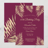 Burgundy Plum Sepia Gold Palms Birthday Party Kaart (Voorkant / Achterkant)