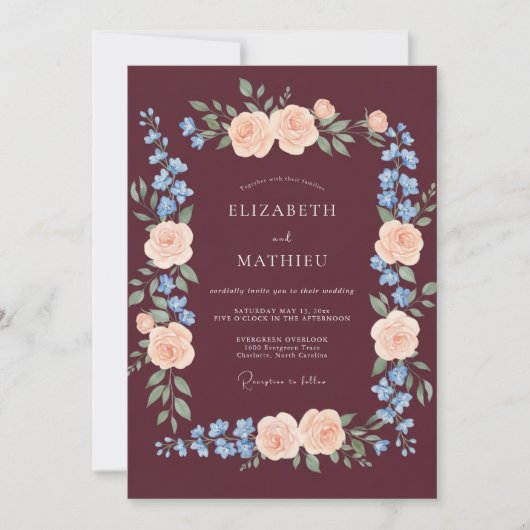 Burgundy Poetic Fall Wedding Kaart (Voorkant)