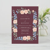 Burgundy Poetic Fall Wedding Kaart (Staand voorkant)