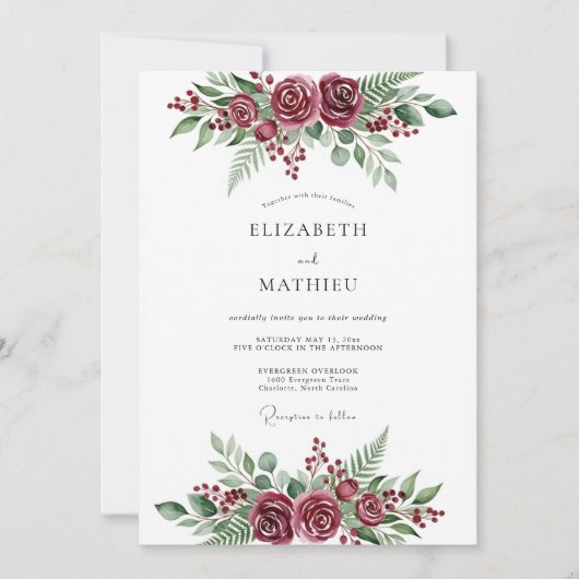 Burgundy Poetic Winter Wedding Kaart (Voorkant)
